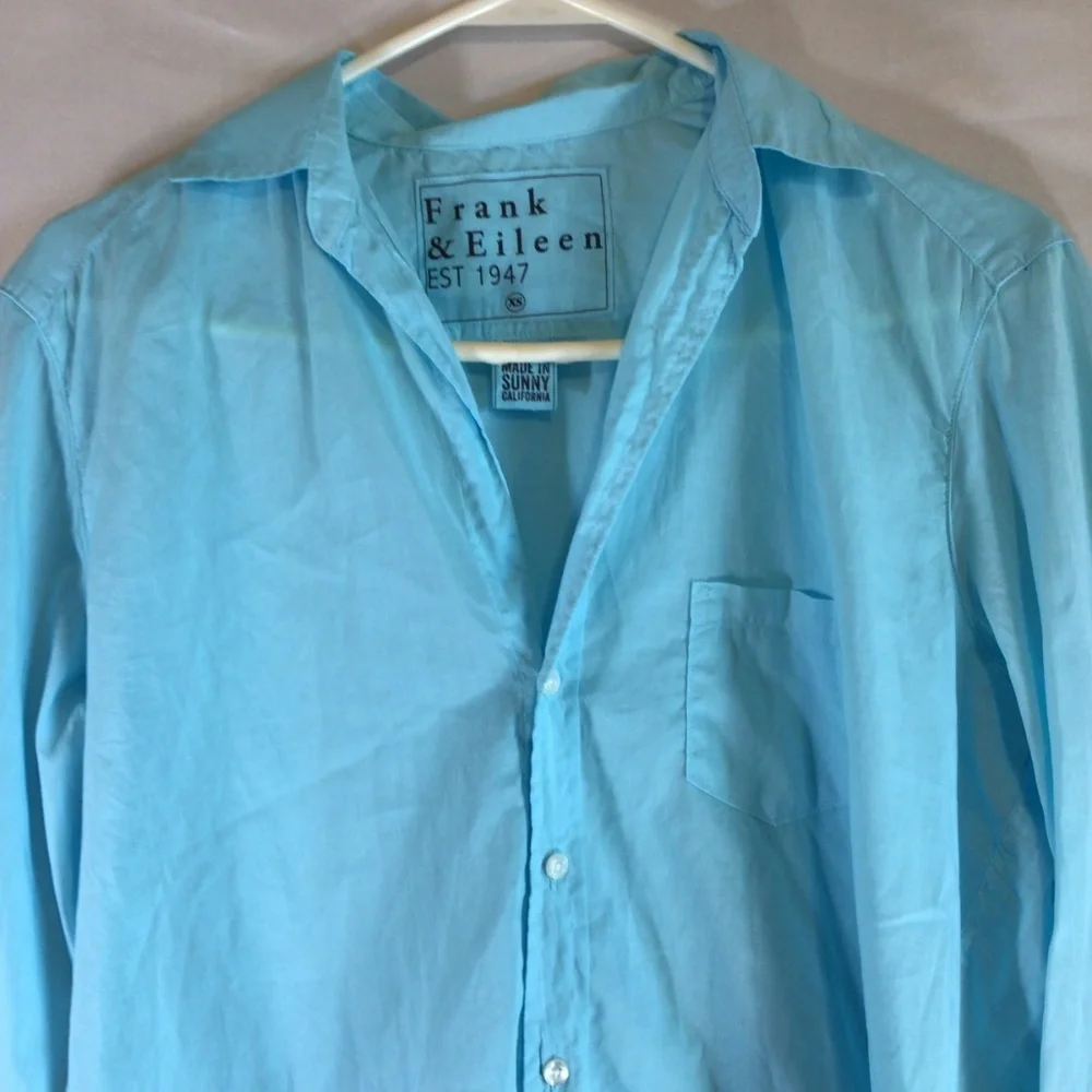 Frank & Eileen Eileen Button Down Shirt XS Aqua Blue Italian Cotton Relaxed Fit - Picture 5 of 10